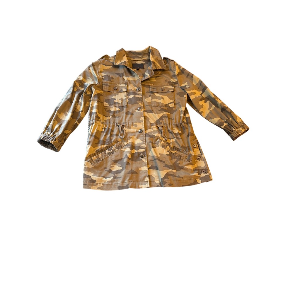 Banana Republic Utility Jacket Green Camo Military Field Coat Drawstring Waist M